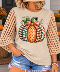 Upcycled Pumpkin T-Shirt with Handmade Crochet Sleeves